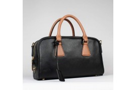 PR0758-1 BL0758 Saffiano Leather Boston Bag Black/Apricot