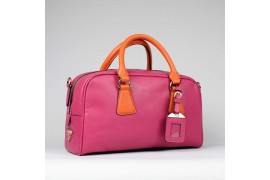 PR0758-4 BL0758 Saffiano Leather Boston Bag Peach Red/Papaya