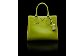 PR2438-5 B2438 Saffiano Leather Tote Green/Yellow