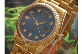 RLDDF10004 Full Gold Blue Dial Diamond Markers Swiss Eta 2836-2
