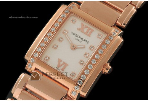 PP01022 Ladies 24 Hours Single Diamonds RG MOP Wht Swiss Quartz