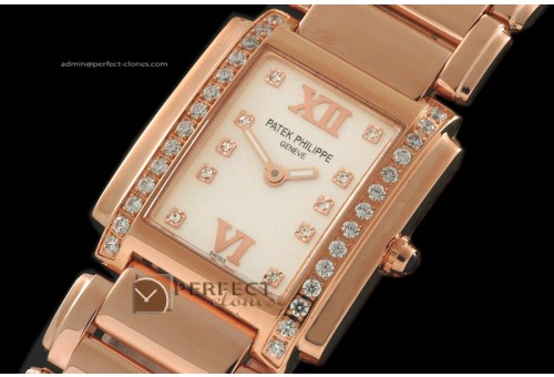 PP01024 Ladies 24 Hours Single Diamonds RG Pearl MOP Wht Swiss Q
