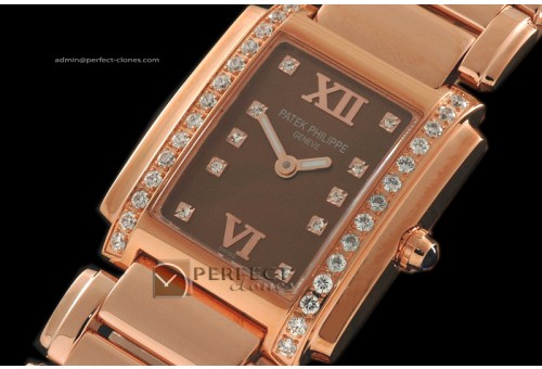 PP01023 Ladies 24 Hours Single Diamonds RG Chocolate Swiss Quart