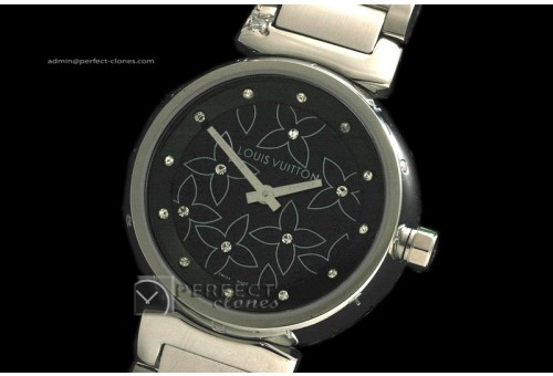 LV10013 Tambour Ladies Lovely Diamonds SS Black Dial