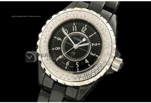 CHA10014 J12 Black Ceramic Diamonds Ladies Japanese Quartz