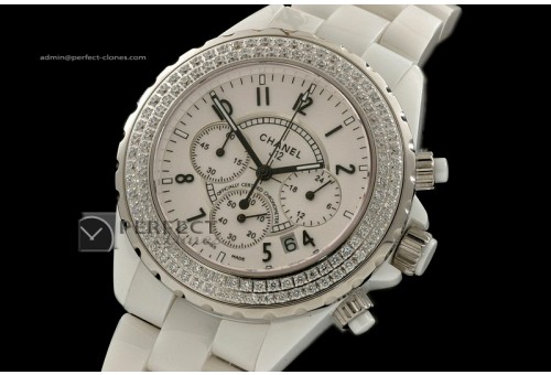 CHA10006 J12 White Diamonds Chronograph, Full Ceramic W/Chronos
