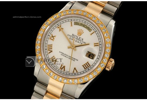 RLDDT10002 14K Wrapped TT White Dial Diam Bez Roman Markers Eta
