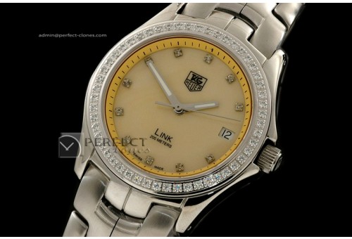 TG10042 Link Mid Size Diam Bezl SS MOP Yellow Swiss Eta 2824-2