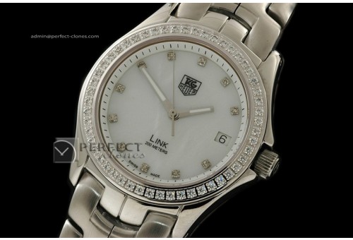 TG10041 Link Mid Size Diam Bezl SS MOP White Swiss Eta 2824-2