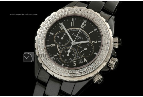 CHA10005 J12 Black Diamonds Chronograph, Full Ceramic W/Chronos