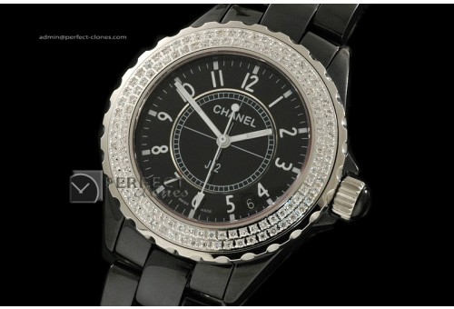 CHA10018 J12 Black Ceramic Diamonds Men Japanese Quartz