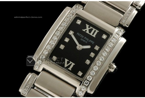 PP01011 Ladies 24 Hours Single/Band Diamonds SS Black Swiss Qtz
