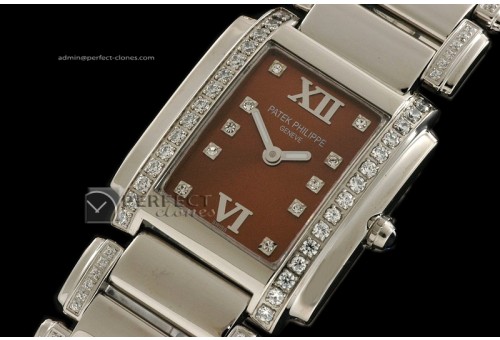 PP0101Ladies 24 Hours Single/Band Diamonds SS Choc Swiss Qtz