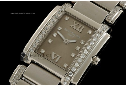 PP01008 Ladies 24 Hours Single/Band Diamonds SS Grey Swiss Qtz