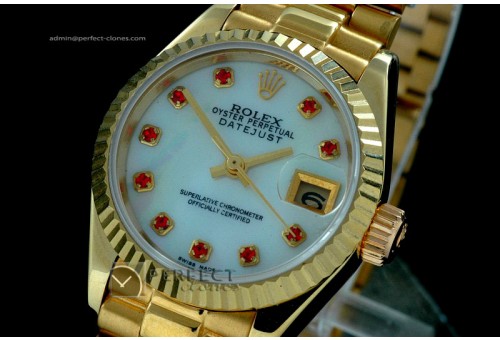 RDJLF10009 FG MOP White Dial Ruby Markers Eta 2671-2