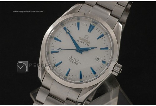 OMSE10015 Aqua Terra Co-Axial Man SS White Blue Markers Eta 2892