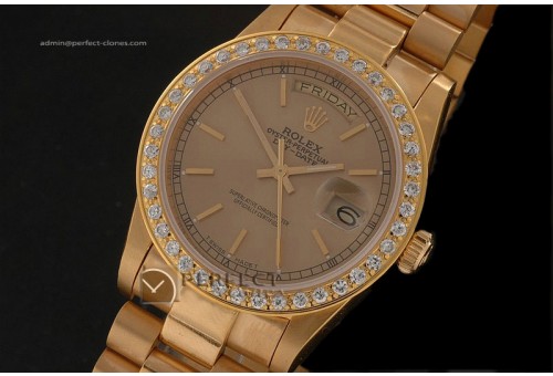 RLDDF1002Full Gold Gold Dial Diamond Bez/Stk Markers 2836-2