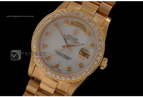RLDDF10023 Full Gold MOP White Dial Diamond Bez/Markers Eta 2836