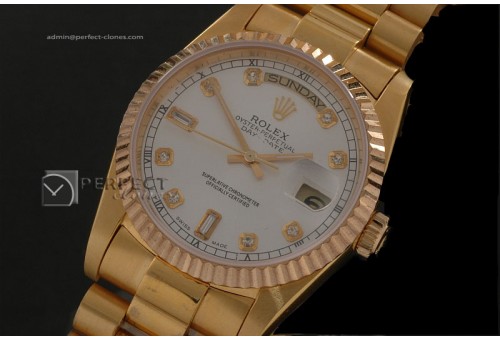 RLDDF10012 Full Gold White Dial Diamond Markers Swiss Eta 2836-2