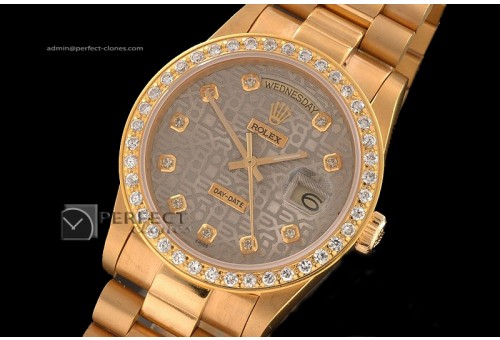 RLDDF10025 Full Gold Jub Grey Dial Diamond Bez/Markers Eta 2836