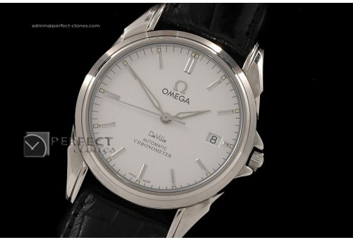 OMDE10007 SS White Dial, leather Strap in Swiss Eta 2824-2