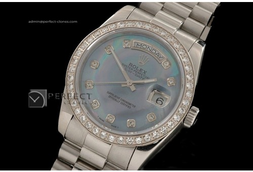 RLDDS10027 SS MOP Blue Diamonds Markers/Bezel Swiss Eta 2836-2