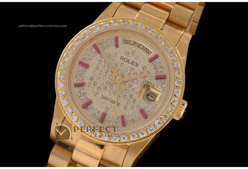 RLDDF10026 Full Gold Diamond Dial Ruby Stick Markers Eta 2836