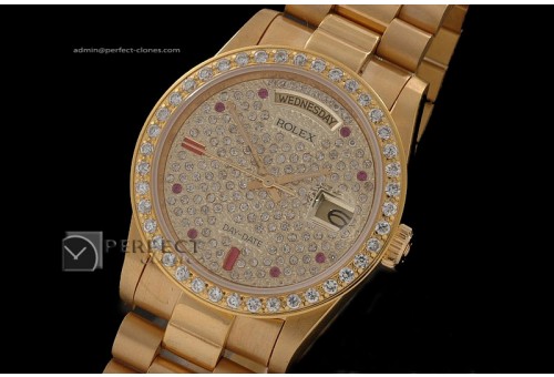 RLDDF10027 Full Gold Diamond Dial Ruby Stick Markers Eta 2836