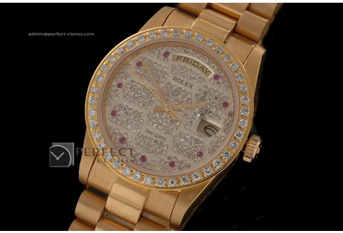 RLDDF10028 Full Gold Diamond Dial Ruby Markers Eta 2836