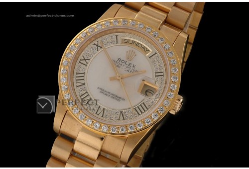 RLDDF10029 Full Gold Diamond/MOP Dial Roman Markers Eta 2836