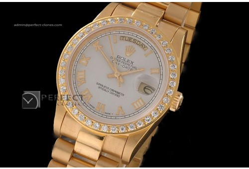 RLDDF1003Full Gold White Dial Roman Markers Diam Bez Eta 2836