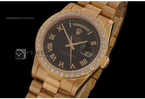 RLDDF10031 Full Gold Black Dial Roman Markers Diam Bez Eta 2836