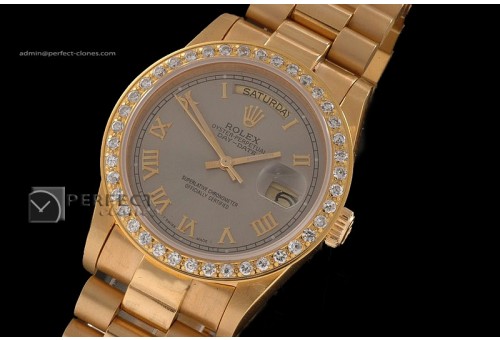 RLDDF10032 Full Gold Grey Dial Roman Markers Diam Bez Eta 2836
