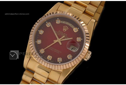 RLDDF1005Full Gold Maroon Dial Diamond Markers Swiss Eta 2836-