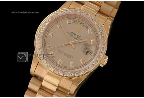 RLDDF10035 Full Gold Gold Dial Diamond Markers Diam Bez Eta 2836