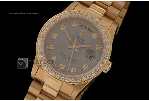 RLDDF10033 Full Gold Grey Dial Diamond Markers Diam Bez Eta 2836