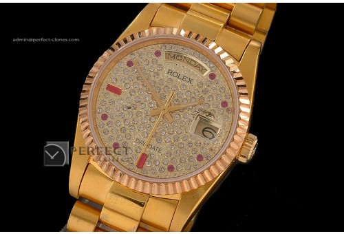 RLDDF10019 Full Gold Diamond Dial Ruby Markers Eta 2836-2