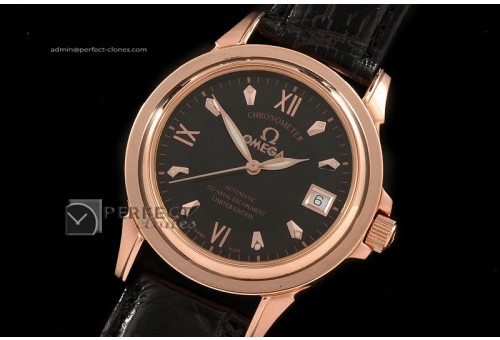 OMDE10012 RG Black Dial Leather Strap Swiss Eta 2824-2