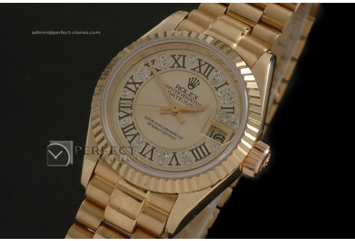 RDJLF10008 FG Gold Diam Dial Roman Markers Eta 2671-2