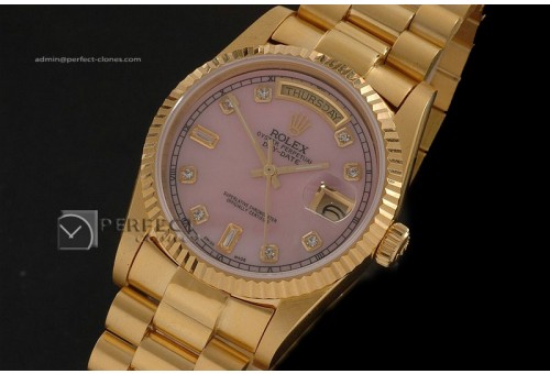 RLDDF10052 Full Gold Pink Dial Diamond Markers Swiss Eta 2836