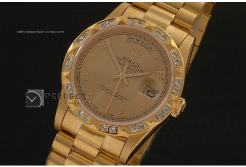 RLDDF1004Full Gold Gold Dial Num Markers Diam Bez Eta 2836