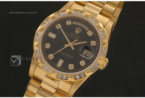 RLDDF10041 Full Gold Black Dial Diam Markers/Bez Eta 2836