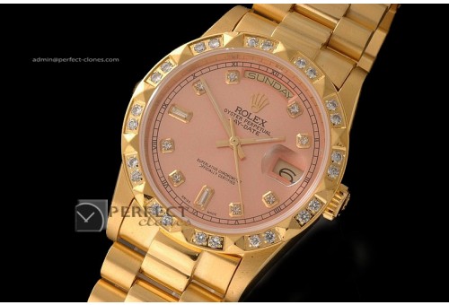 RLDDF10042 Full Gold Salmon Dial Diam Markers/Bez Eta 2836