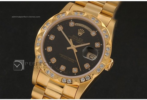 RLDDF10047 Full Gold Black Dial Diam Markers/Bez Eta 2836