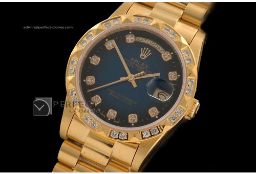 RLDDF10048 Full Gold Burnt Blue Dial Diam Markers/Bez Eta 2836