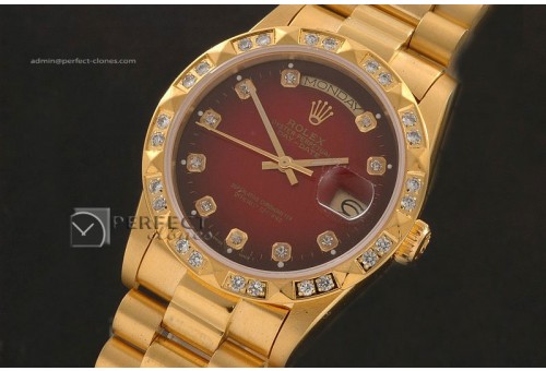 RLDDF10046 Full Gold Burnt Red Dial Diam Markers/Bez Eta 2836