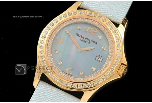 PP01018 Ladies Calastrava 4096 MOP Blue Swiss Quartz