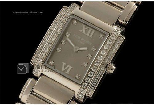 PP01001 Ladies 24 Hours Double Diamonds SS Grey Swiss Quartz