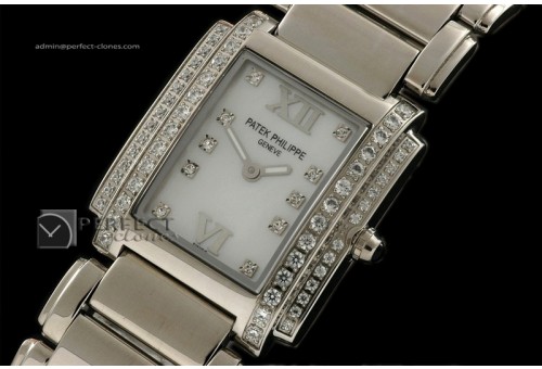 PP01002 Ladies 24 Hours Double Diamonds SS MOP White Swiss Quart