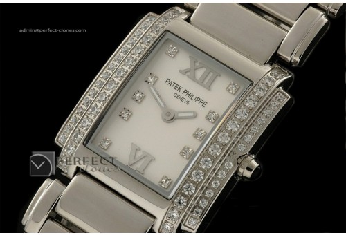 PP01004 Ladies 24 Hours Double Diamonds SS Pearl White Swiss Qua